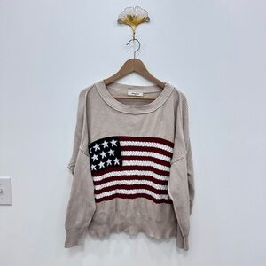 Miracle Knit American Flag Sweater Cream Beige Americana Patriotic Sz M / Sm